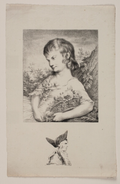 J.F. Clemens, En lille pige med en blomsterkurv og mandsportræt