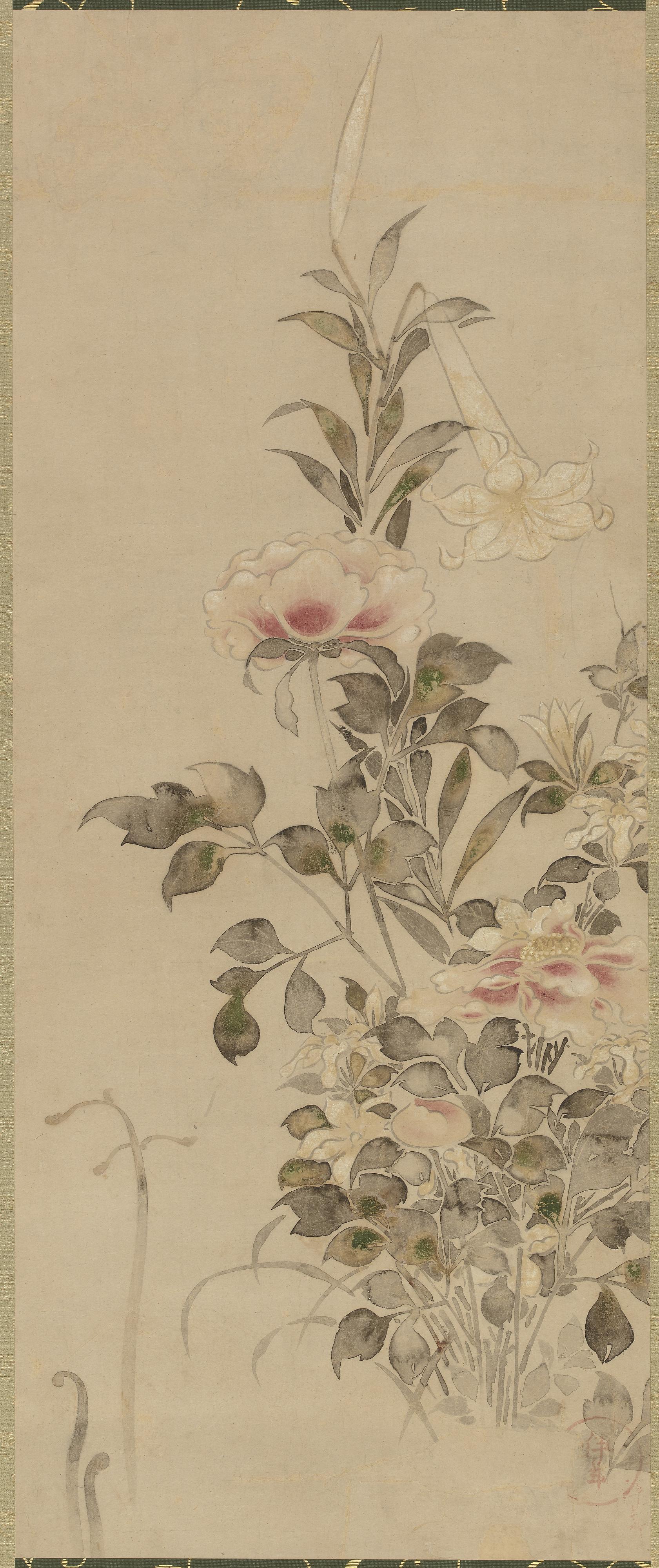 Tawaraya Sotatsu, Peonies and lilies 芍薬と百合図