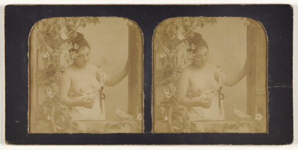 Unknown, [Woman in demure state, looking down, breasts exposed]