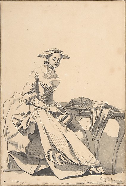 Jean-Baptiste Greuze, Florentine Woman Wearing a Butterfly Cap and Holding a Hand Warmer