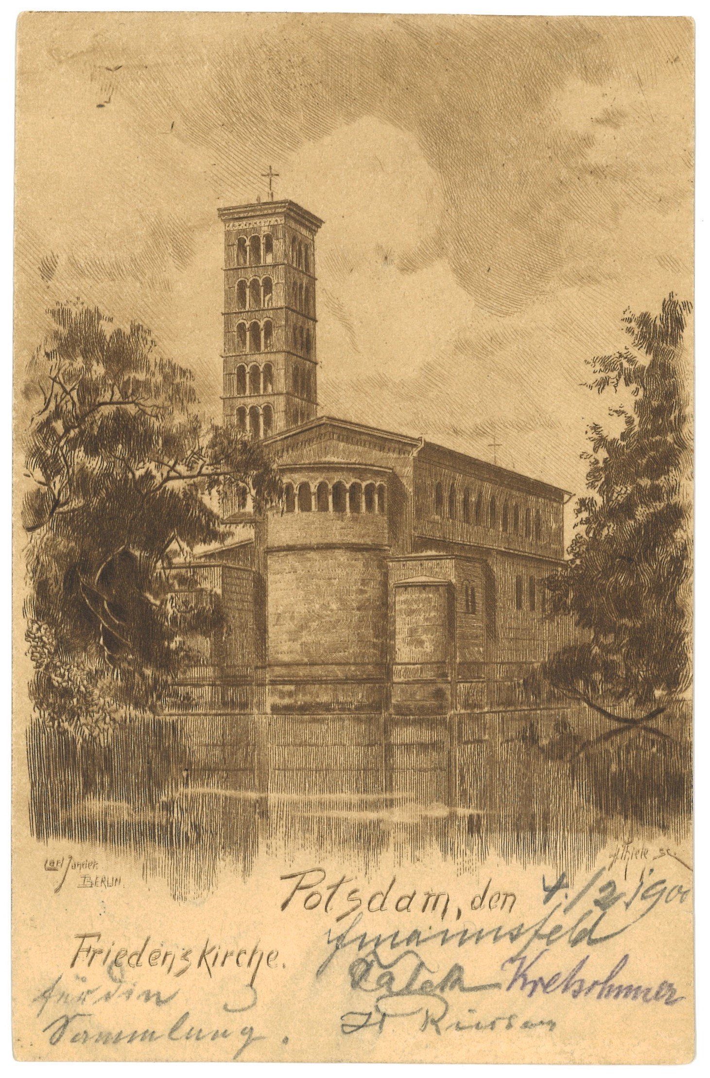 Maler) Hermann Thiele (Radierer, Potsdam-Sanssouci: Friedenskirche von Nordosten