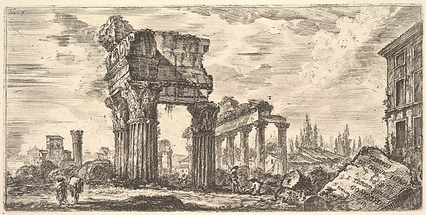 Giovanni Battista Piranesi, Plate 7: Temple of Jupiter Tonans (Jupiter the Thunderer). 1. Temple of Concord. (Tempio di Giove Tonans. 1. Tempio della Concordia.), from "Antichità Romane de' Tempi della Repubblica, e de' primi Imperatori"