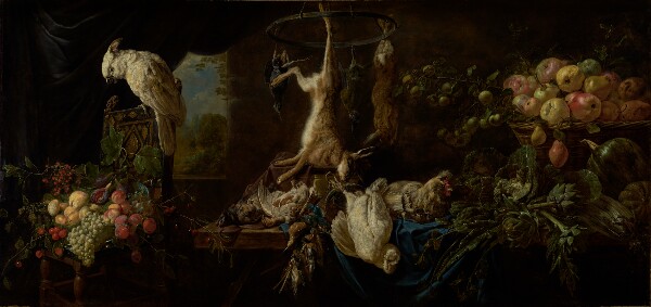 Adriaen van Utrecht, Still Life with Game, Vegetables, Fruit, and a Cockatoo