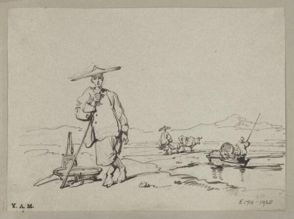 George Chinnery, A Chinese man leaning on a staff