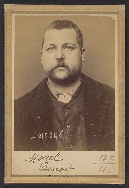 Alphonse Bertillon, Morel. Benoit. 33 ans, né le 6/11/61 à St Laurent d'Orringt (Rhône). Ébéniste. Anarchiste. 8/3/94.