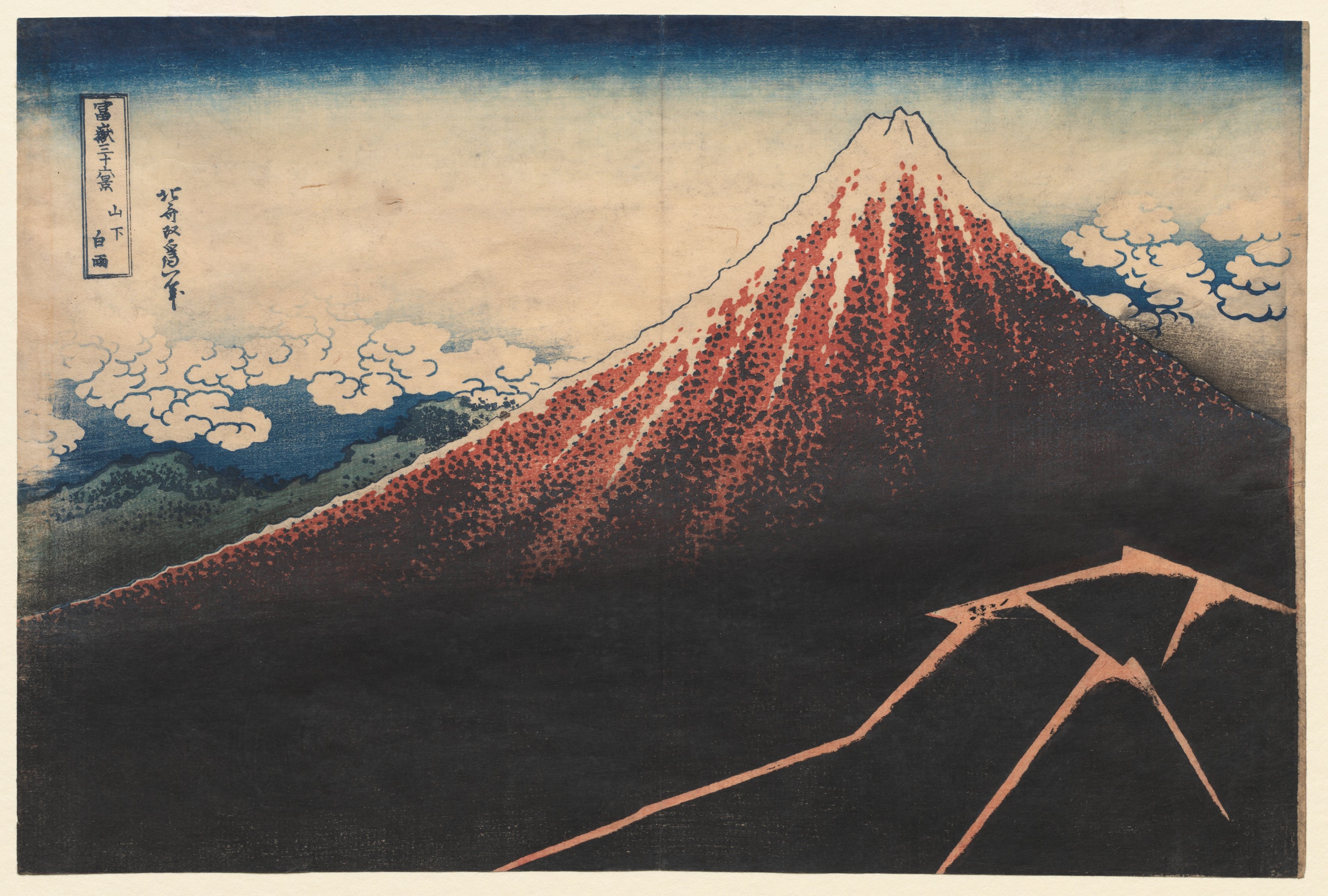 Katsushika Hokusai, Rain Below the Mountain (from the series Thirty-six Views of Mt. Fuji)