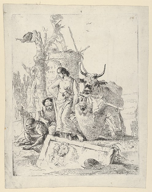 Giovanni Battista Tiepolo, Young Shepherdess and old man with a Monkey, from the Scherzi