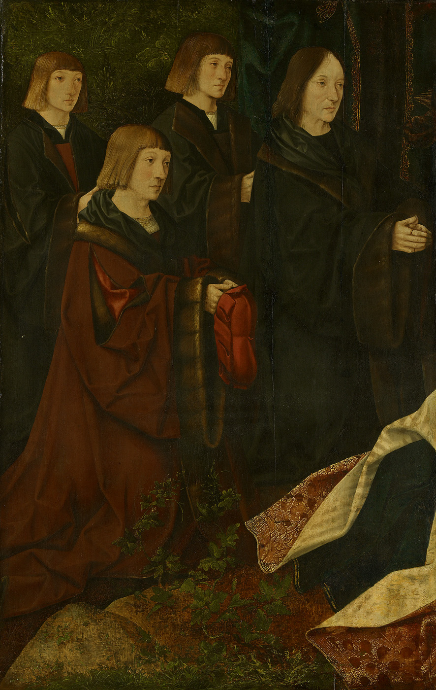 Jacob Cornelisz van Oostsanen, The donors Korsgen Elbertzen, his sons Dirck and Albert on left half, with female donors on the right