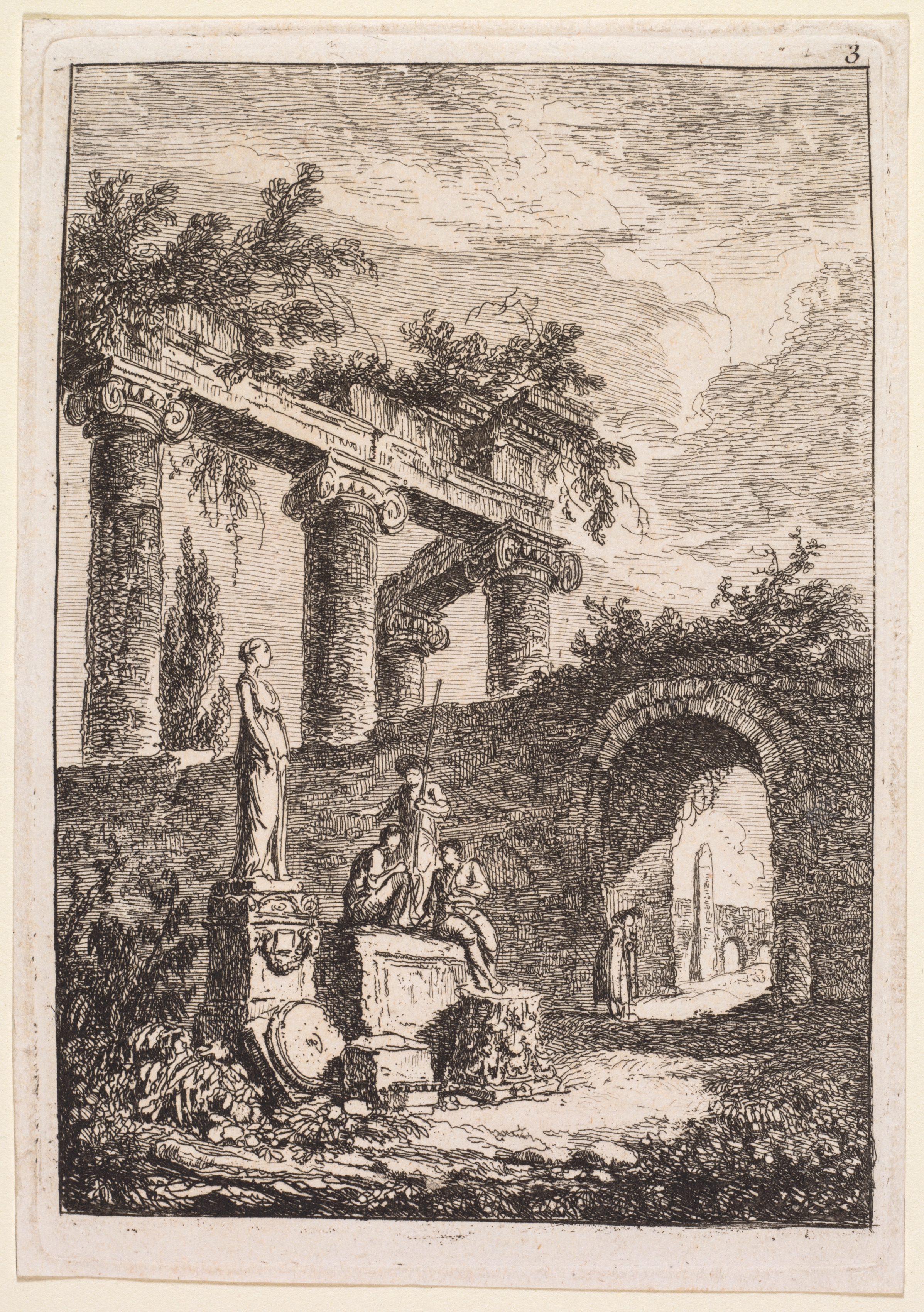 Hubert Robert, The Statue in Front of Ruins