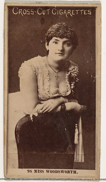 W. Duke, Sons & Co., Card Number 98, Miss Woodsworth, from the Actors and Actresses series (N145-2) issued by Duke Sons & Co. to promote Cross Cut Cigarettes