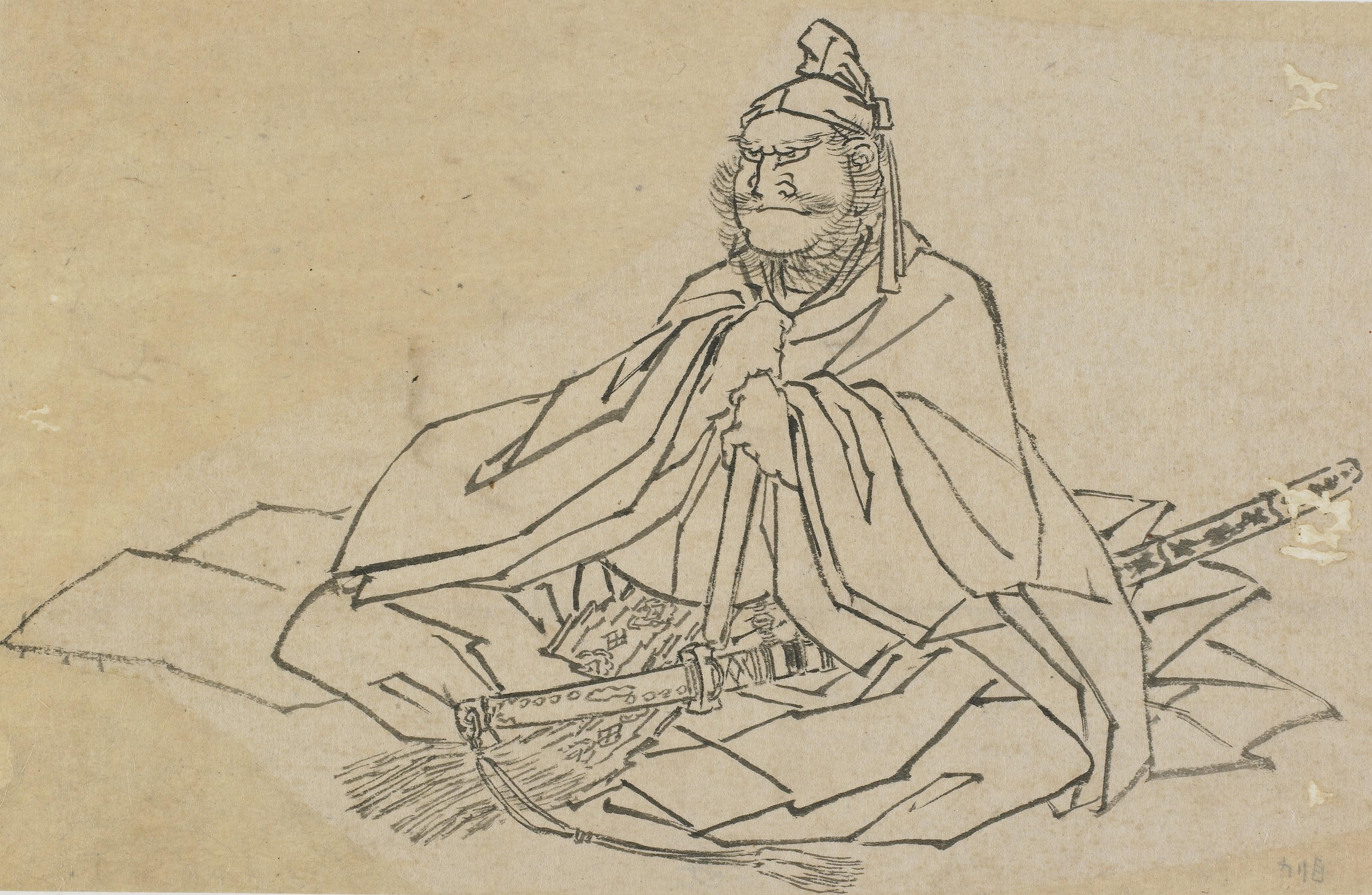 Katsushika Hokusai, A Man sitting with large sword