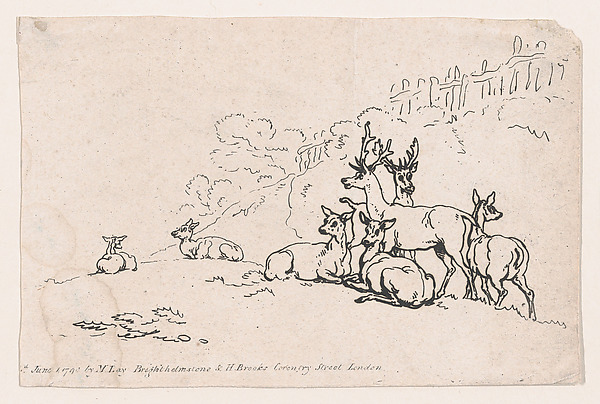 Thomas Rowlandson, Deer (from Plate 3, Outlines of Figures, Landscapes and Cattle...for the Use of Learners)