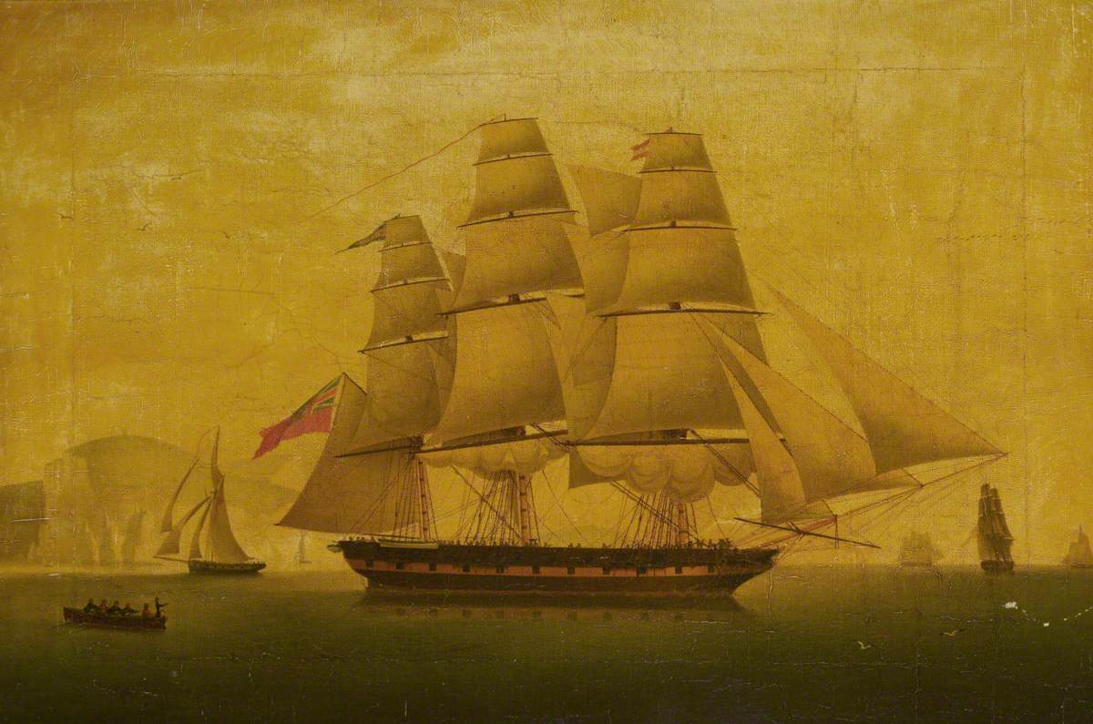 Thomas Whitcombe, 'Hibernia' beating off the privateer 'Comet', 10 January 1814: starboard broadside