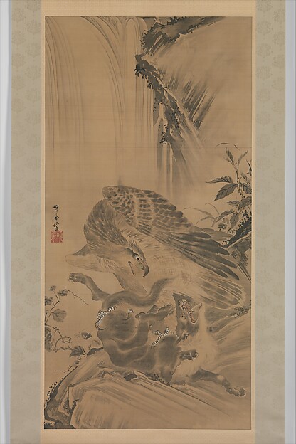 Kawanabe Kyōsai 河鍋暁斎, Eagle Attacking a Mountain Lion