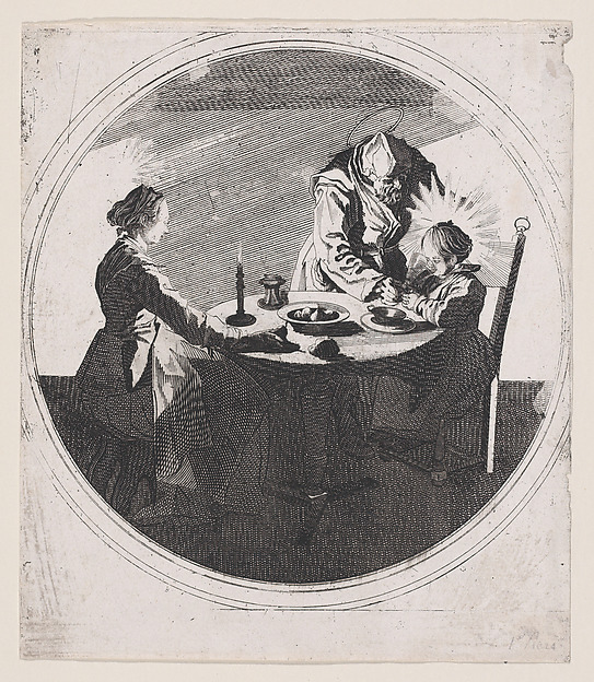 Anonymous, Copy of Le Benedicite, estampe appelée aussi La Sainte Famille a Table et St. Joseph Faisant Boire L'Enfant Jésus (The Grace, also called The Holy Family at the Table and St. Joseph Giving the Christ Child a Drink)