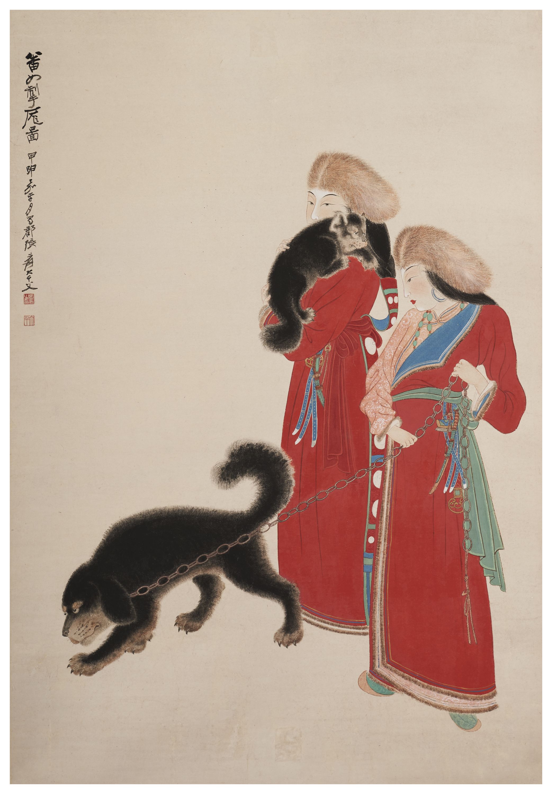 Daqian 張大千 Zhang, Tibétaines au dogue