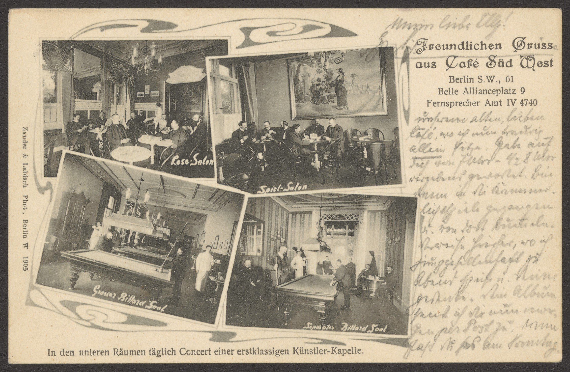 Fotoatelier Zander & Labisch, Ansichtskarte Café "Süd West", Belle-Alliance-Platz 9