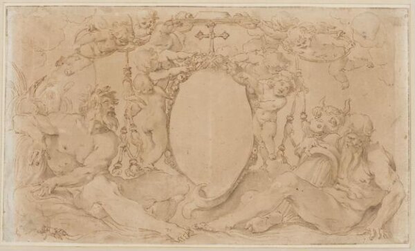 Unknown, A cardinal's coat of arms between the river gods Tiber and Po
