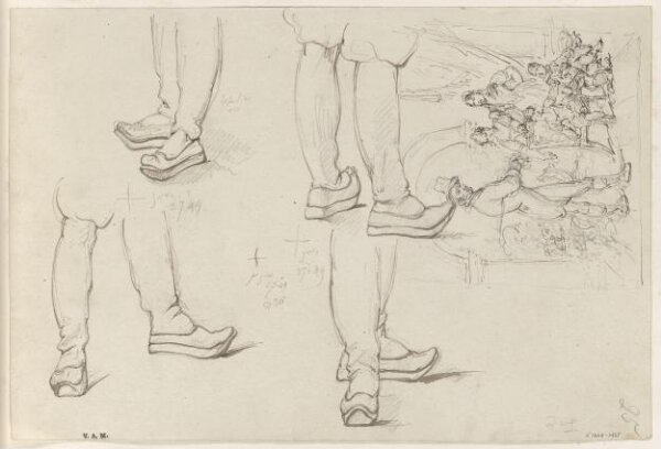 George Chinnery, Studies of the legs and shoes of a Chinese man, and a group of Westerners