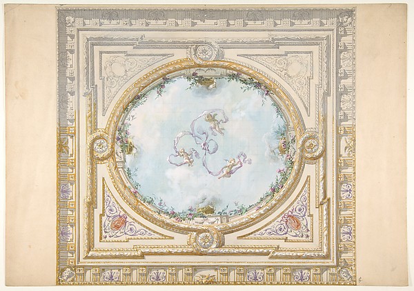 Jules-Edmond-Charles Lachaise, Design for a ceiling in rococo style with a trompe l'oeil oculus