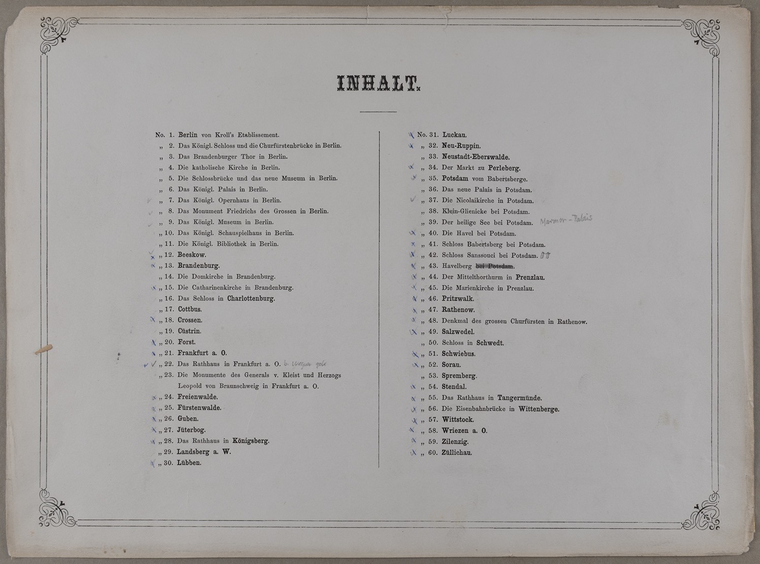 B. S. Berendsohn (Hamburg), Brandenburgisches Album. Inhaltsverzeichnis