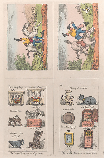Thomas Rowlandson, Fashionable Furniture at Hogs Norton; Mathematical Horsemanship