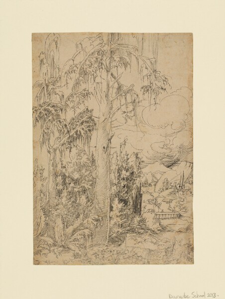 Unknown, A Wooded Landscape with a Town beyond a Bridge and Distant Mountains
