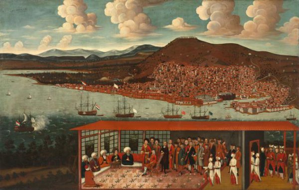 anonymous, View of Smyrna (Izmir) and the Reception Given to Consul de Hochepied (1657-1723) in the Council Chamber