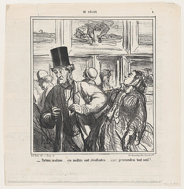 Honoré Daumier, Let's leave Madame... these nudes are revolting... (aside) I'll come back later., from 'At the Salon,' published in Le Charivari, May 5, 1866