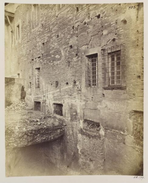 Parker, John Henry, Excavations, 1867 - Marble Plan of Rome. Wall to which it was attached, with remains of the plaster under the plates of Marble and of the bronze hooks to hold the plates.