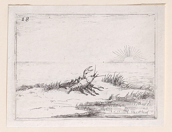 Jacques Callot, Une Ecrevisse Regardant le Soleil (A Crayfish Looking at the Sun), plate 18 from "Lux Claustri ou La Lumière du Cloitre" (The Light of the Cloisters)
