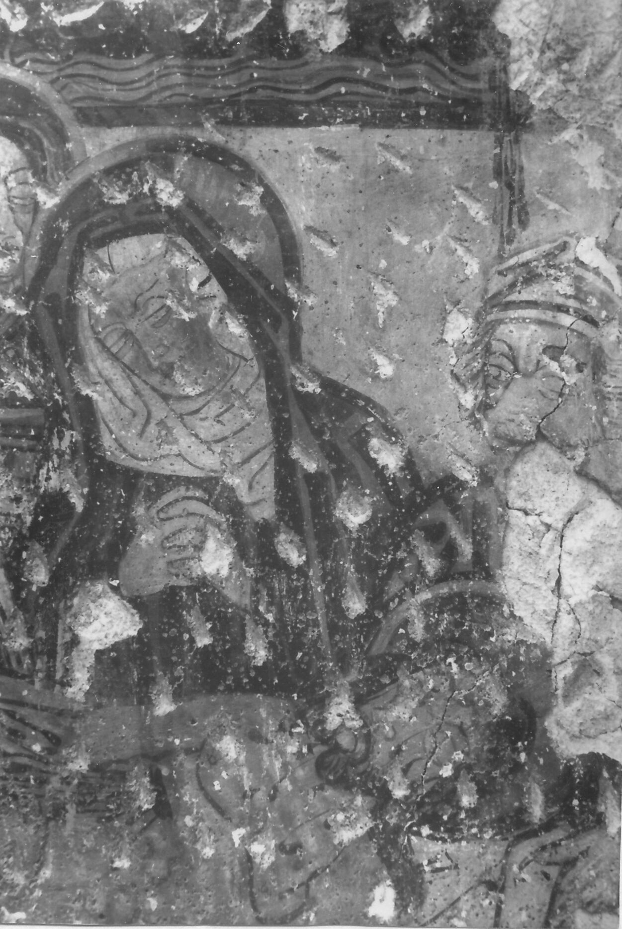 Branko Fučić, Vranja (Lupoglav), župna crkva sv. Petra i Pavla, detalj unutrašnjosti: južna stijena svetišta: detalj kasnogotičke slikarije s prikazom Majke Božje