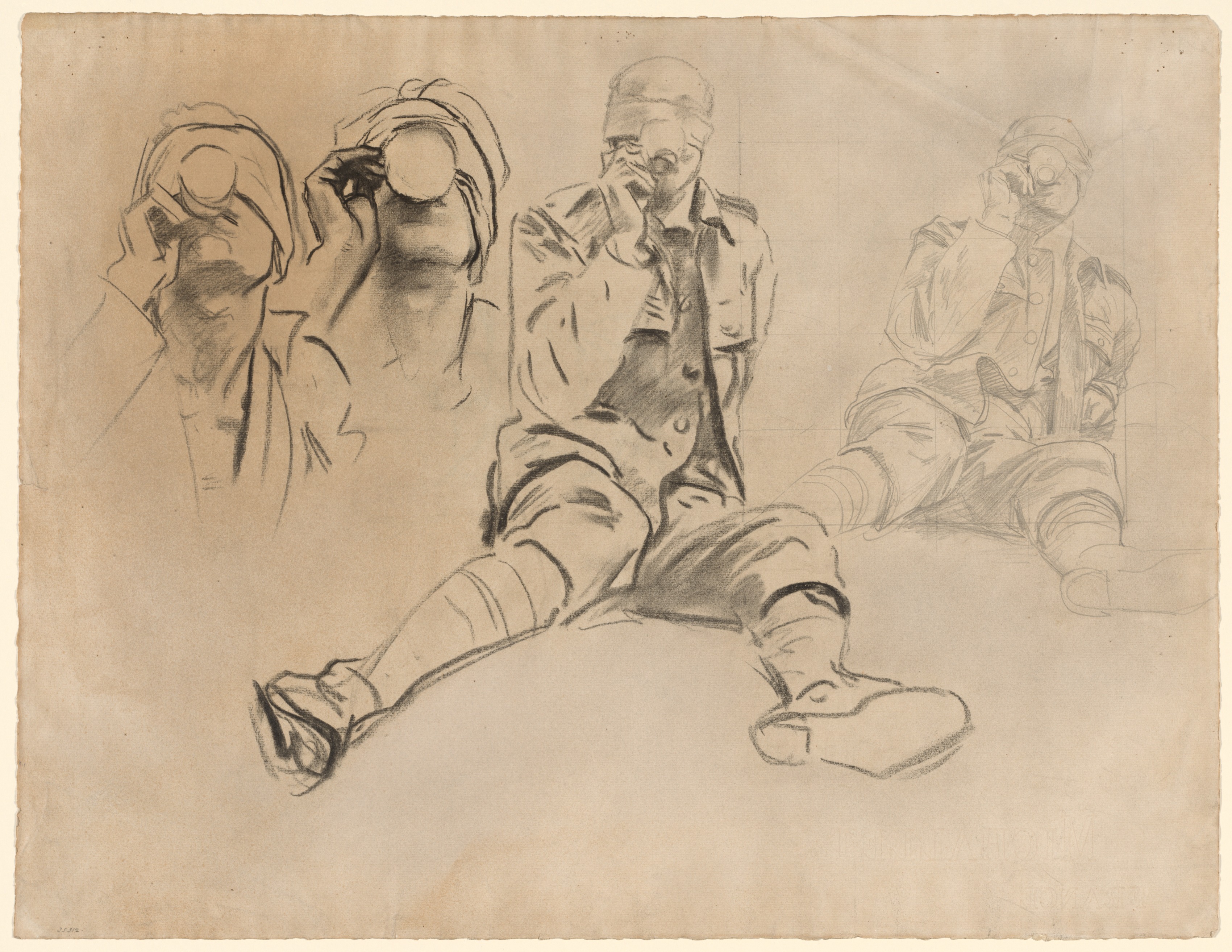 John Singer Sargent, Studies of a Soldier Drinking, for Gassed (recto)
