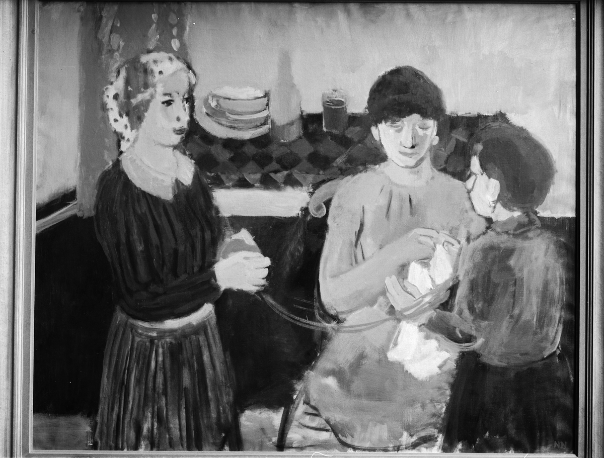 Paul Sandberg, “Interior,” oil painting signed Nils Nilsson, on art exhibition with Gothenburg schoolorists organized by Uppland’s Art Association, Östgöta Nation, Garden Street 15