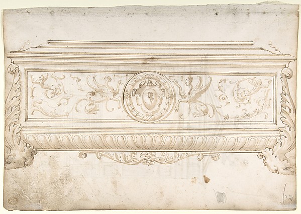 Anonymous, Italian, 16th century, Design for a Cassone (recto); Design for a Tomb (verso)