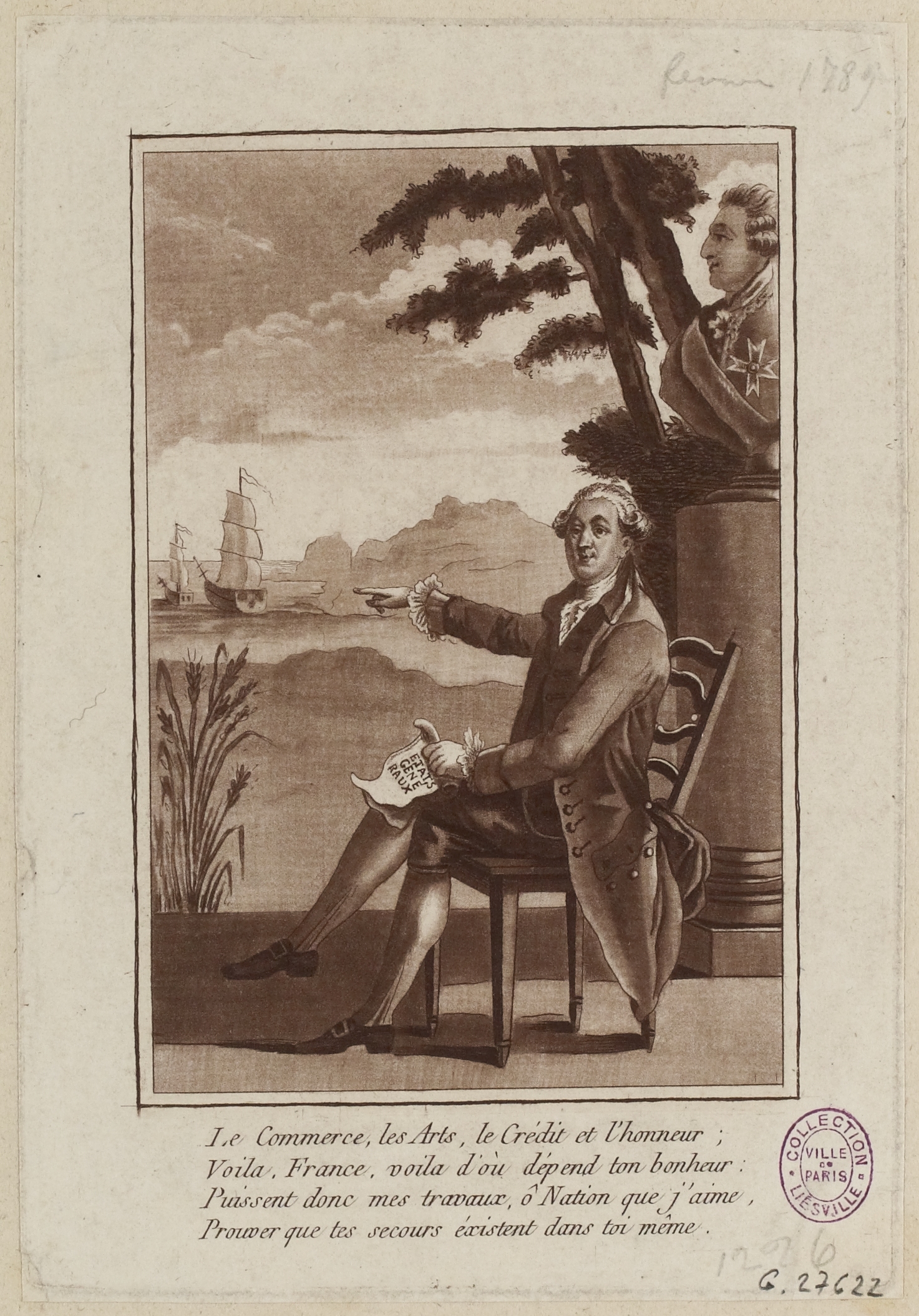 Anonyme, Révolution française. Portrait à la gloire de Necker