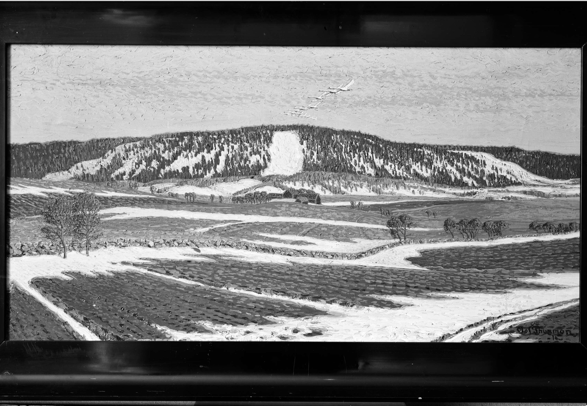 Paul Sandberg, Konstverk - oljemålning med landskapsvy, signerad 1916 av konstnären Olof Thunman