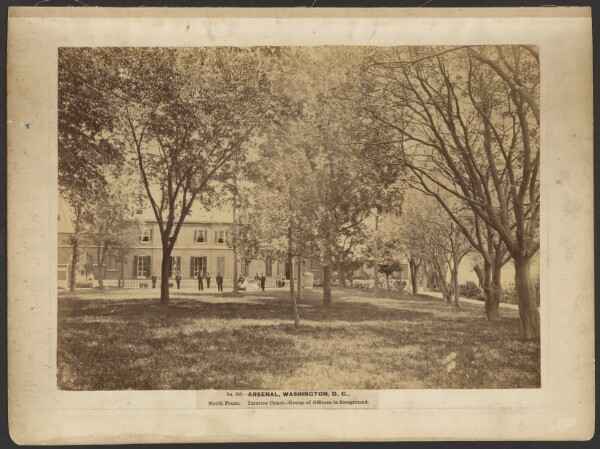 A. J. Russell, No. 242. Arsenal, Washington, D.C., North Front. Interior Court. Group of Officers in foreground.