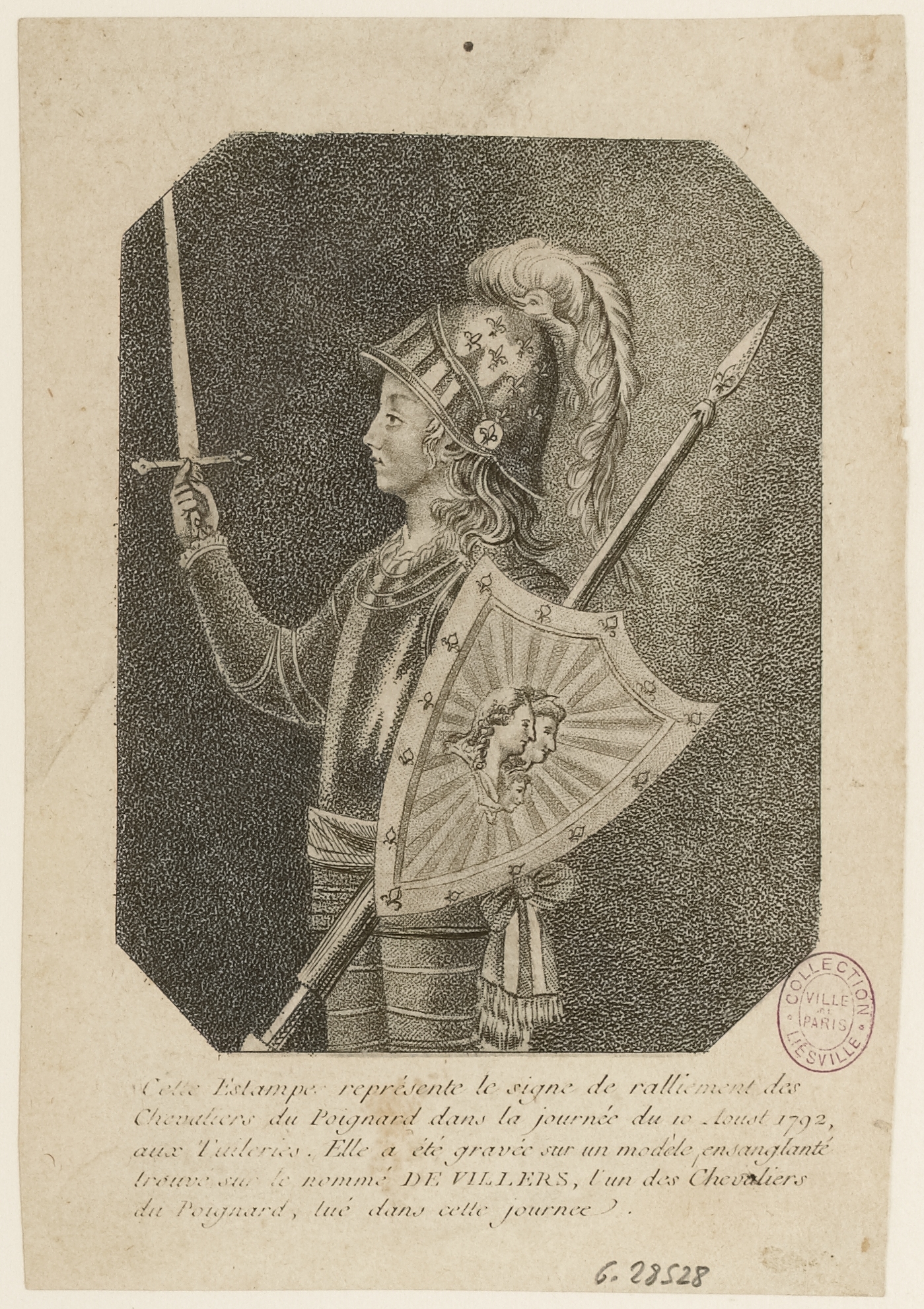 Anonyme, Révolution française : journée du 10 août 1792. Portrait de De Villiers, chevalier du Poignard, tué en défendant les Tuileries. 1er arrondissement.