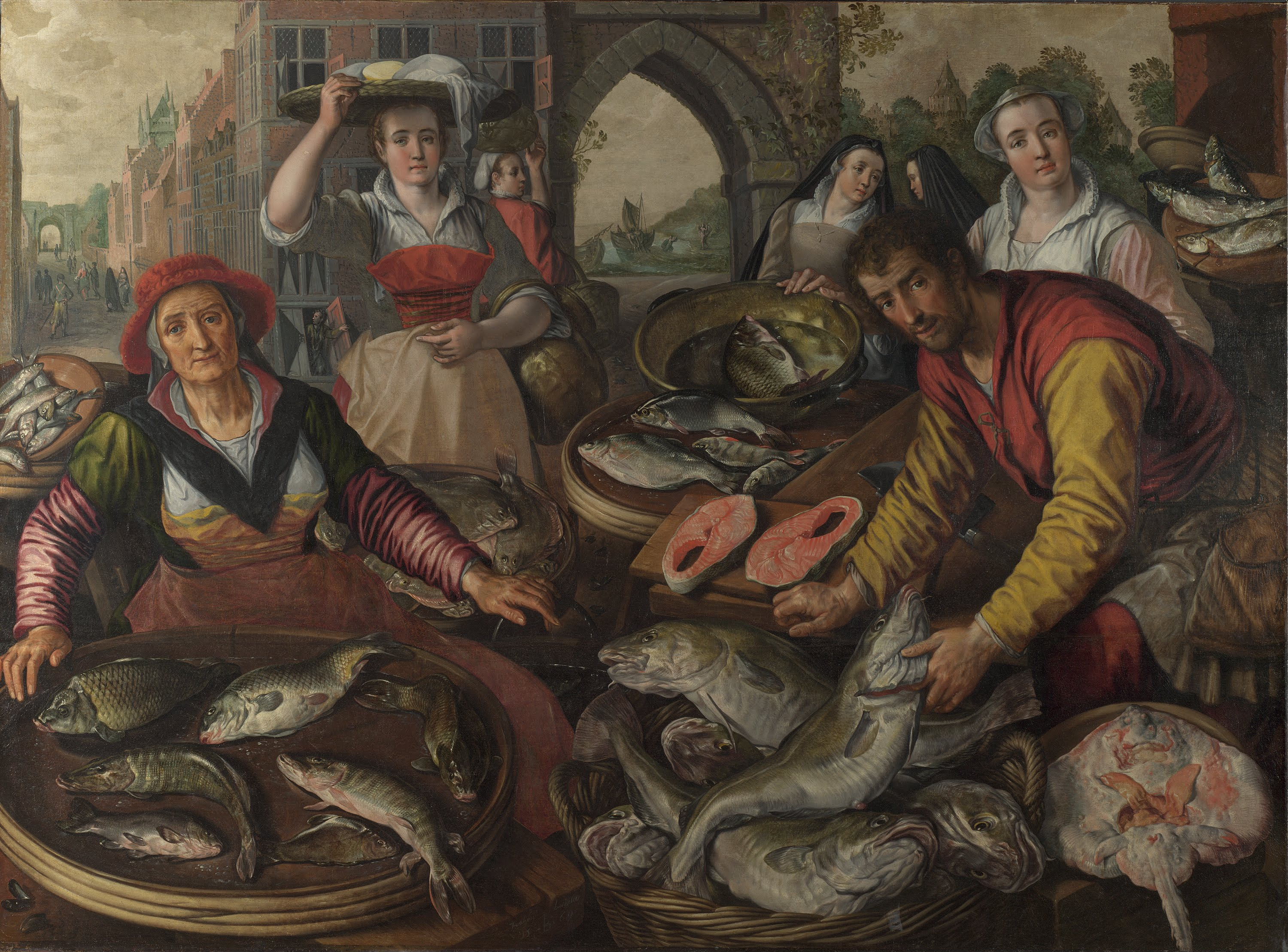 Joachim Beuckelaer, The Four Elements: Water. A Fish Market with the Miraculous Draught of Fishes in the Background
