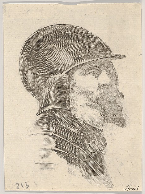 Stefano della Bella, Plate 6: Head of an old bearded soldier wearing a helmet, facing right, from "Various heads and figures" (Diverses têtes et figures)