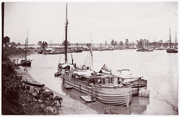 Timothy H. O'Sullivan, [Barges, Transports, and Horses, White House Landing, Pamunkey River, Virginia]