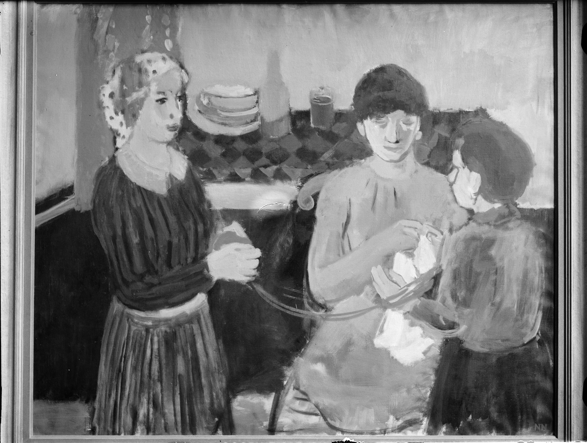 Paul Sandberg, “Interior,” oil painting signed Nils Nilsson, on art exhibition with Gothenburg schoolorists organized by Uppland’s Art Association, Östgöta Nation, Garden Street 15