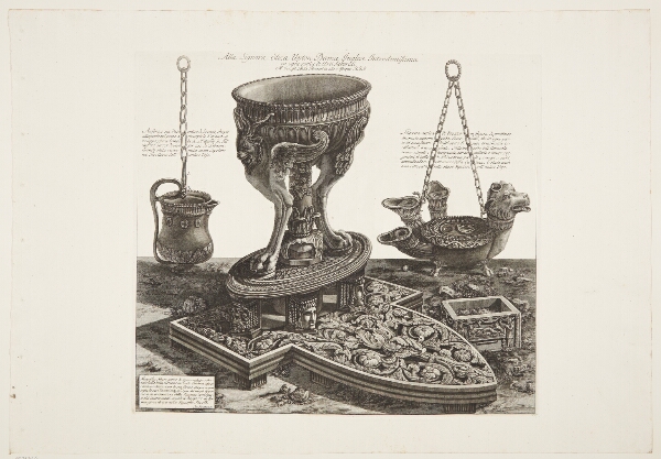Giovanni Battista Piranesi, Samme marmoralter som i forrige blad, flankeret af to lamper