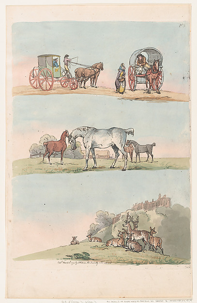 Thomas Rowlandson, Plate 3, Outlines of Figures, Landscapes and Cattle...for the Use of Learners