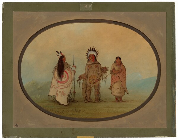 George Catlin, A Crow Chief, a Warrior, and His Wife