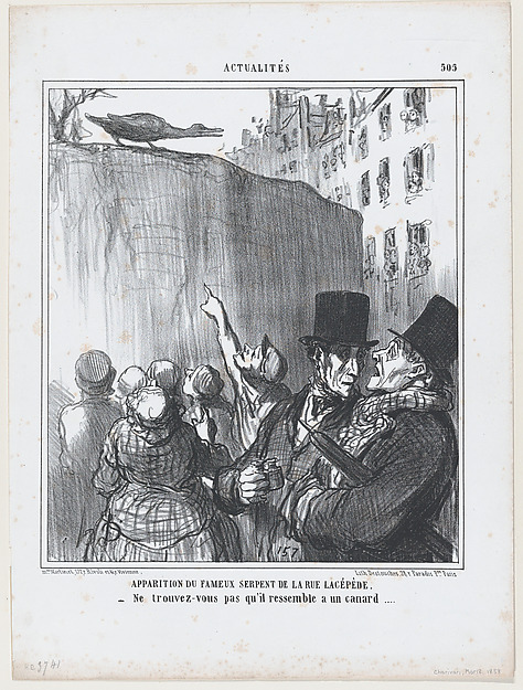 Honoré Daumier, Apparition du fameux serpent de la rue Lacépède..., from Actualités, published in "Le Charivari"