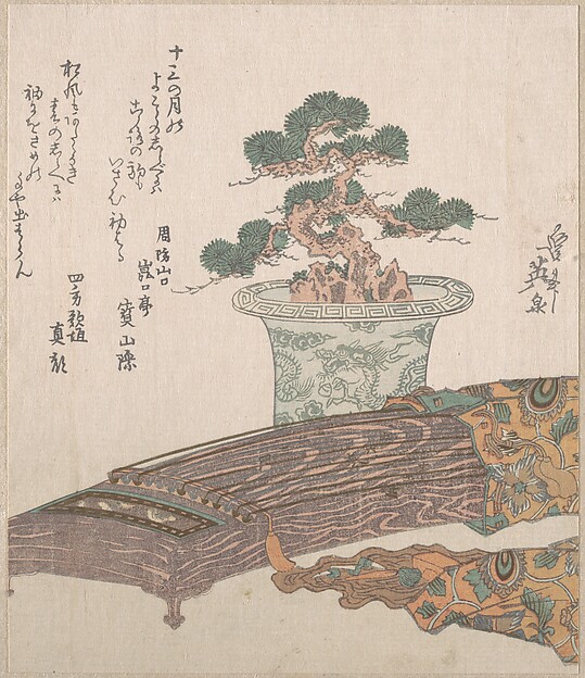 Keisai Eisen, Potted Pine Tree and Koto (Japanese Harp)