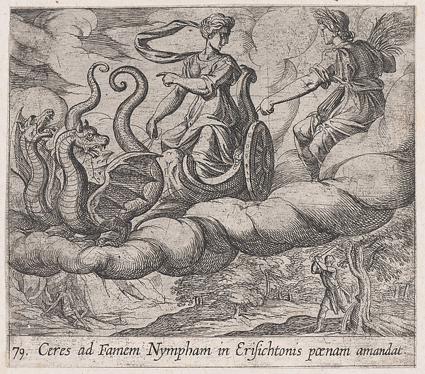 Antonio Tempesta, Plate 79: Ceres Ordering Erysichthon's Punishment (Ceres ad Famem Mypham in Erisichtonis paenam amandat), from Ovid's 'Metamorphoses'