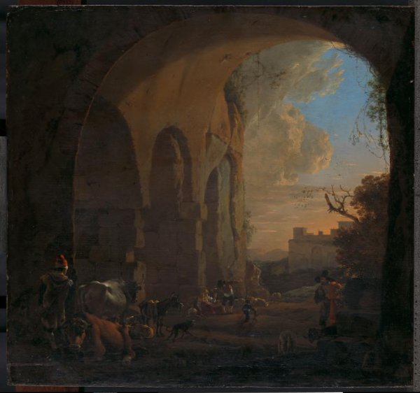 Jan Asselijn, Drovers with Cattle under an Arch of the Colosseum in Rome